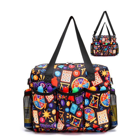 Bingo Bag with Pockets for Daubers Dabbers Dobbers Dotters - Casino Bingo Game Accessories for Adults & Seniors - Compact, Portable & Stylish Jet Black