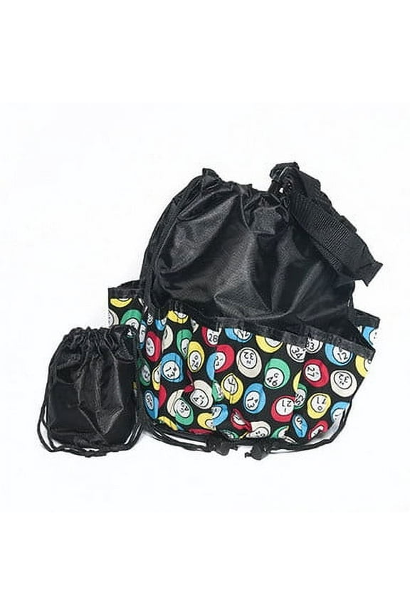 Bingo Bag and Coin Purse Set - Bingo Ball Print Design - Adjustable Shoulder Strap - Cotton and Nylon - Black