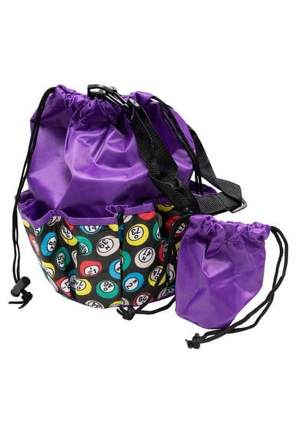 Bingo Bag and Coin Purse Set - Bingo Ball Print Design - Adjustable Shoulder Strap - Cotton and Nylon - Purple