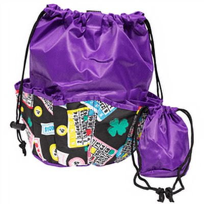 Bingo Bag and Coin Purse Set - Lucky Print Design - Adjustable Shoulder Strap - Cotton and Nylon - Purple