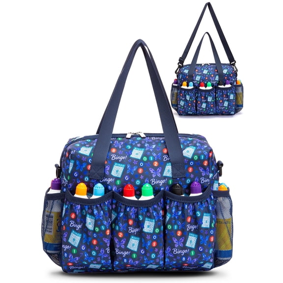 Bingo Bag with Pockets for Daubers Dabbers - Casino Bingo Game Accessories for Adults - Bolsa de Bingo con Bolsillos Navy Blue