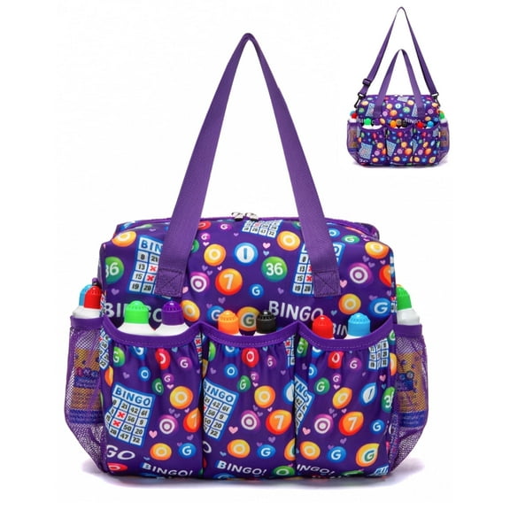 Bingo Bag with Pockets for Daubers Dabbers Dobbers Dotters - Casino Bingo Game Accessories for Adults & Seniors - Compact, Portable & Stylish Purple