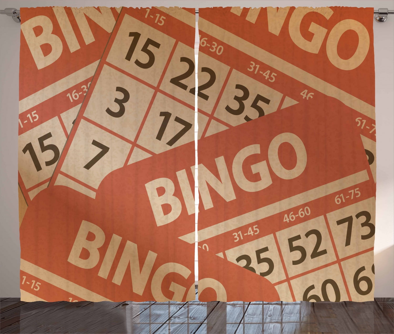 Ambesonne Bingo Curtains 2 Panel Set, Graphic Game Cards Pile, 108