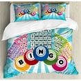 thumbnail image 1 of Bingo Duvet Cover Set King Size, Colorful Illustration of Bingo Cards and Balls on Blue Sun Rays Retro Style, Decorative 3 Piece Bedding Set with 2 Pillow Shams, Pale Blue Multicolor, by Ambesonne, 1 of 3