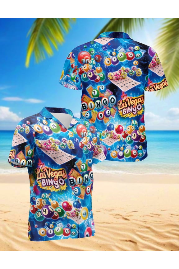 Bingo Hawaiian Shirt for Men, Vintage Style, Button Down Summer Beach Short Sleeve, S-5XL