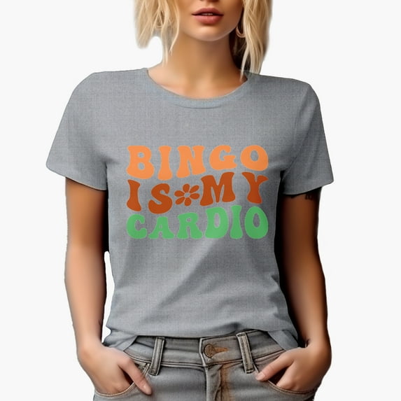 Bingo Is My Cardio, Funny Work Out Humor Quote, Groovy Retro Wavy Text Merch Gift, Heather Grey T-Shirt, Small
