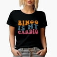 thumbnail image 1 of Bingo Is My Cardio, Witty Workout & Game Humor Quote, Groovy Retro Wavy Text Merch Gift, Black T-Shirt, 3XL, 1 of 5