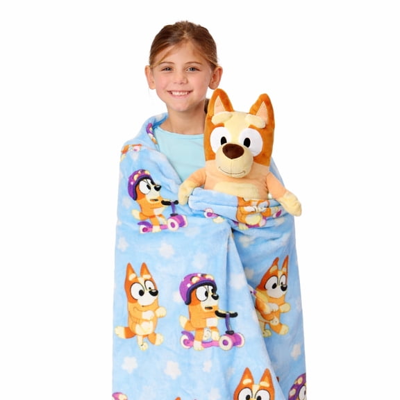 Bluey Bingo Kids Plush Hugger with Silk Touch Throw Blanket Set– Ultra Soft Plush Character Pillow for Kids