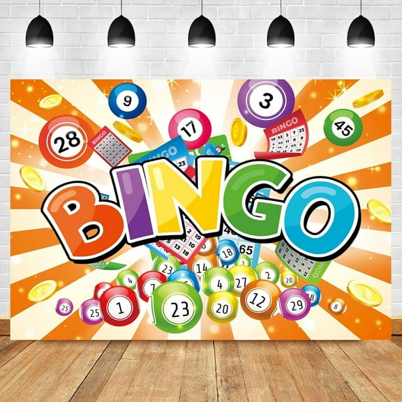 Bingo Night Orange Colorful Backdrop Polyester Fabric Gaming Gamer Game Time Cards Contest Casino Decoration Winning Snooker Ball Winner Photography Background Photo Shoot Props