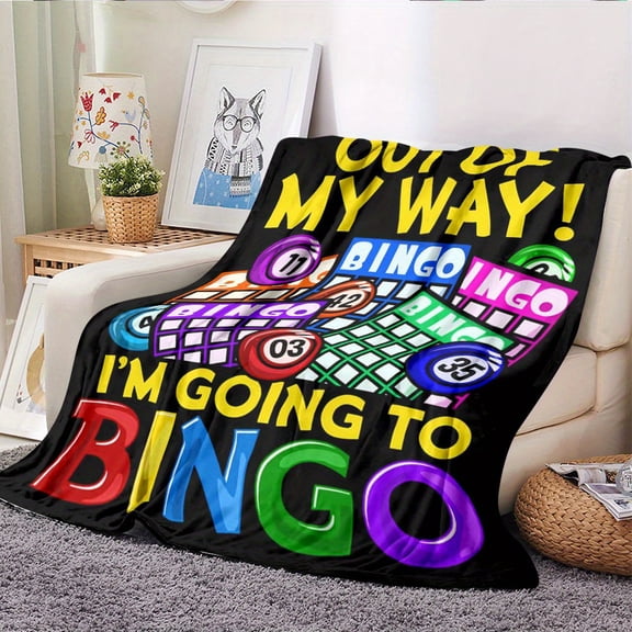 Bingo Print Flannel Throw Blanket - Ultra-Soft, All-Season Warmth, Machine Washable for Home, Camping, Travel. Playful Design, Plush Texture, Durable Gift Idea.