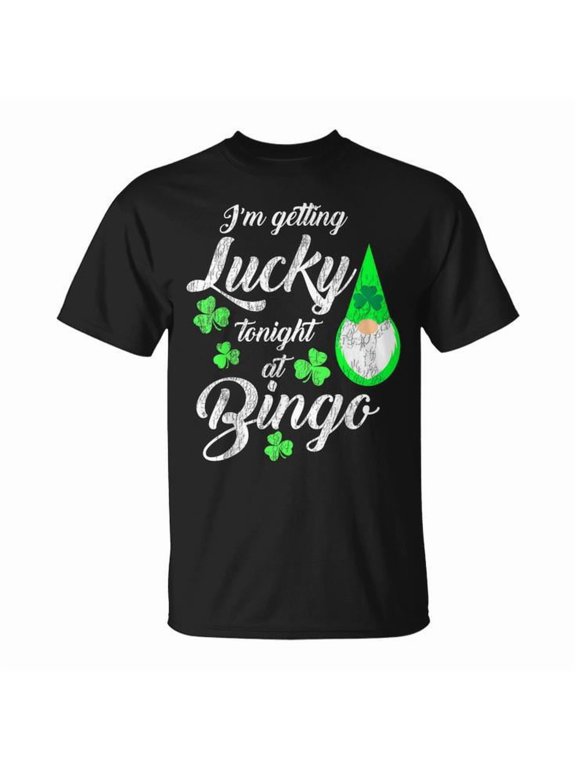 Bingo St. Patrick's Day Gnome Getting Lucky at Bingo T-Shirt, Funny Irish Holiday Game Night Tee, Lucky Clover Leprechaun Gift Shirt, St. Paddy’s Day Bingo Player Festive Apparel, Size S, Color Black