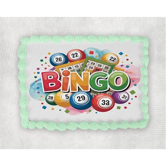 Bingo Theme Cake Image Topper, Funny Bingo Birthday Cake Decoration, Personalized 1/4 Sheet Edible Cake Banner for Game Night Parties