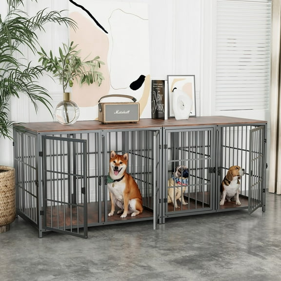BingoPaw 2 in 1 Large Metal Dog Crate Furniture with Divider for Small Medium Large Dogs, DIY Combinational