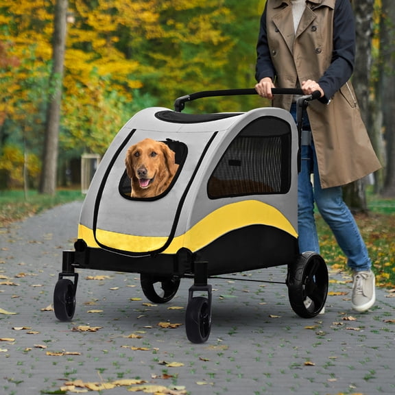 BingoPaw 4 Wheels Pet Carrier Dog Stroller, Gray, 25"L x 41"W x 46"H