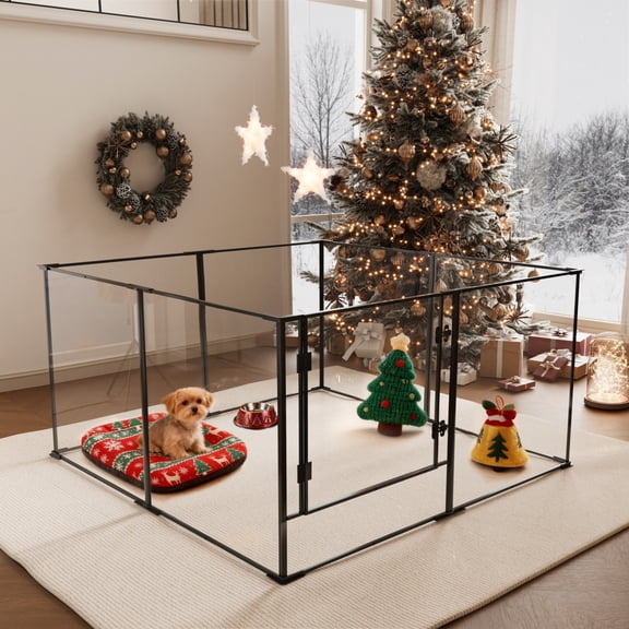 BingoPaw 8-Panel Clear Acrylic Dog Playpen, 30-Inch Tall Indoor Puppy Exercise Pen with Door, Whelping Box for Medium Dogs