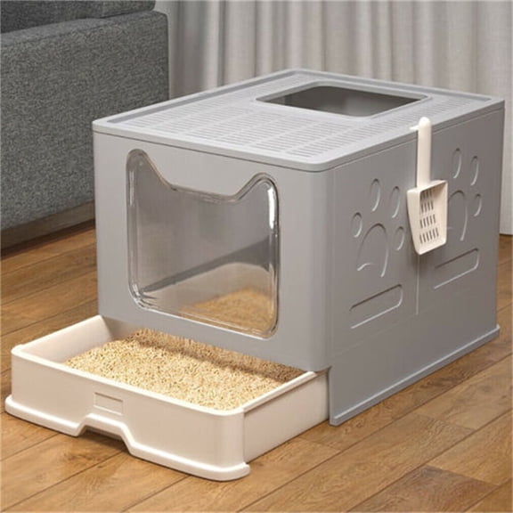BingoPaw Cat Litter Box Enclosed Kitty Toilet Box with Trays Skylight Door Smelless Large