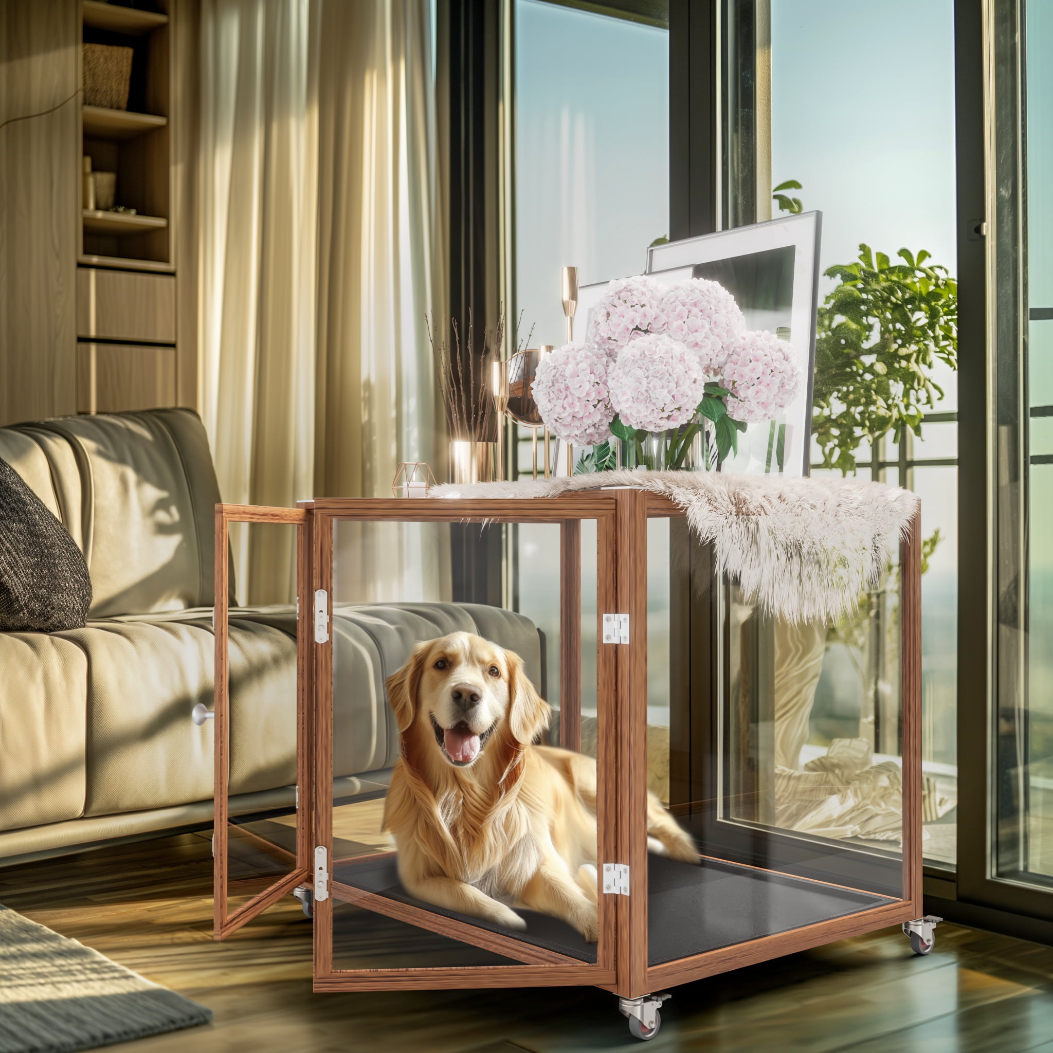 BingoPaw Clear Dog Crate Furniture Dog Kennel with Tempered Glass and Aluminum Frame Walmart