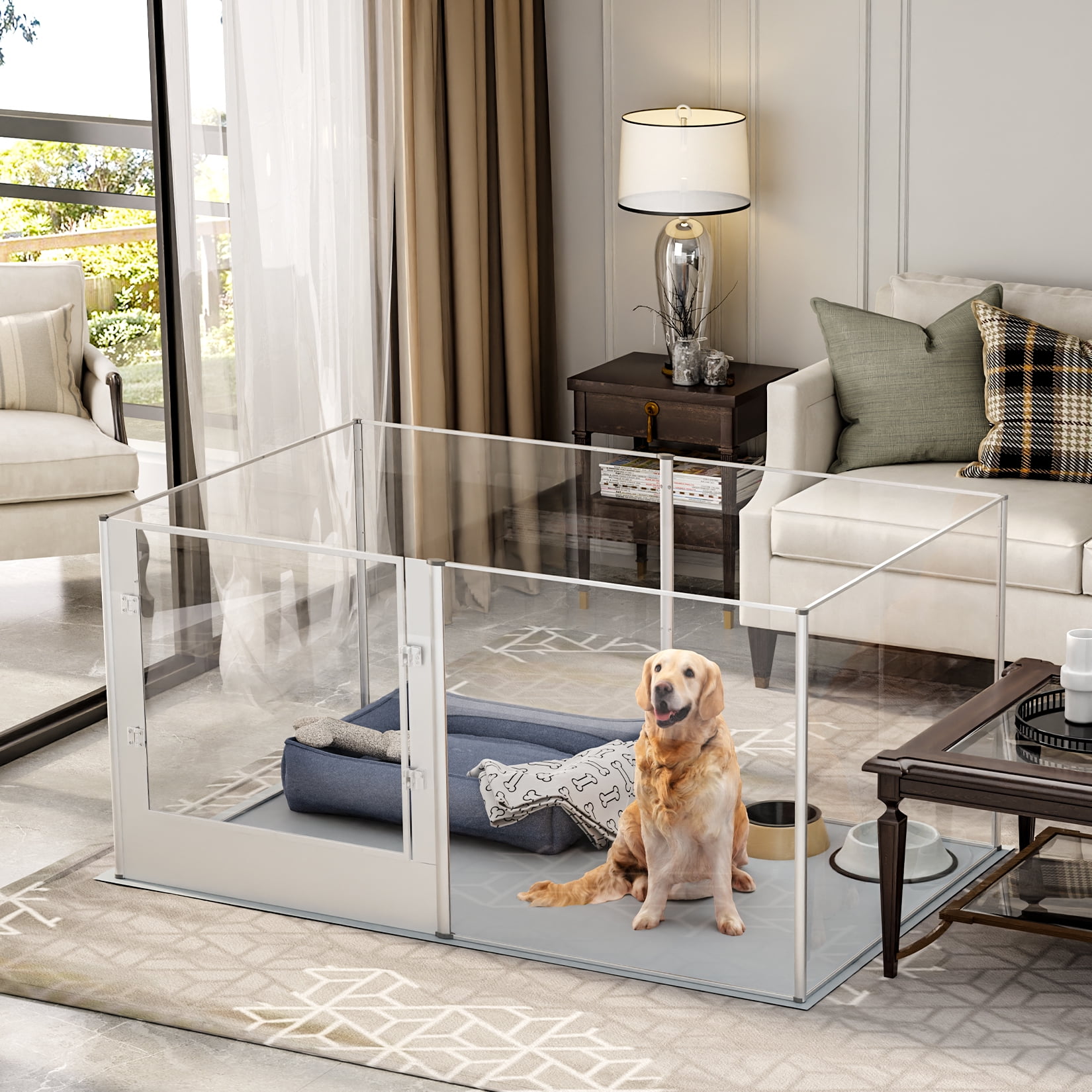 BingoPaw Large Inside Puppy Pen Clear Playpen Fence Kennel 32 Extra Tall 6 Panels with Waterproof Fertility Pad Walmart