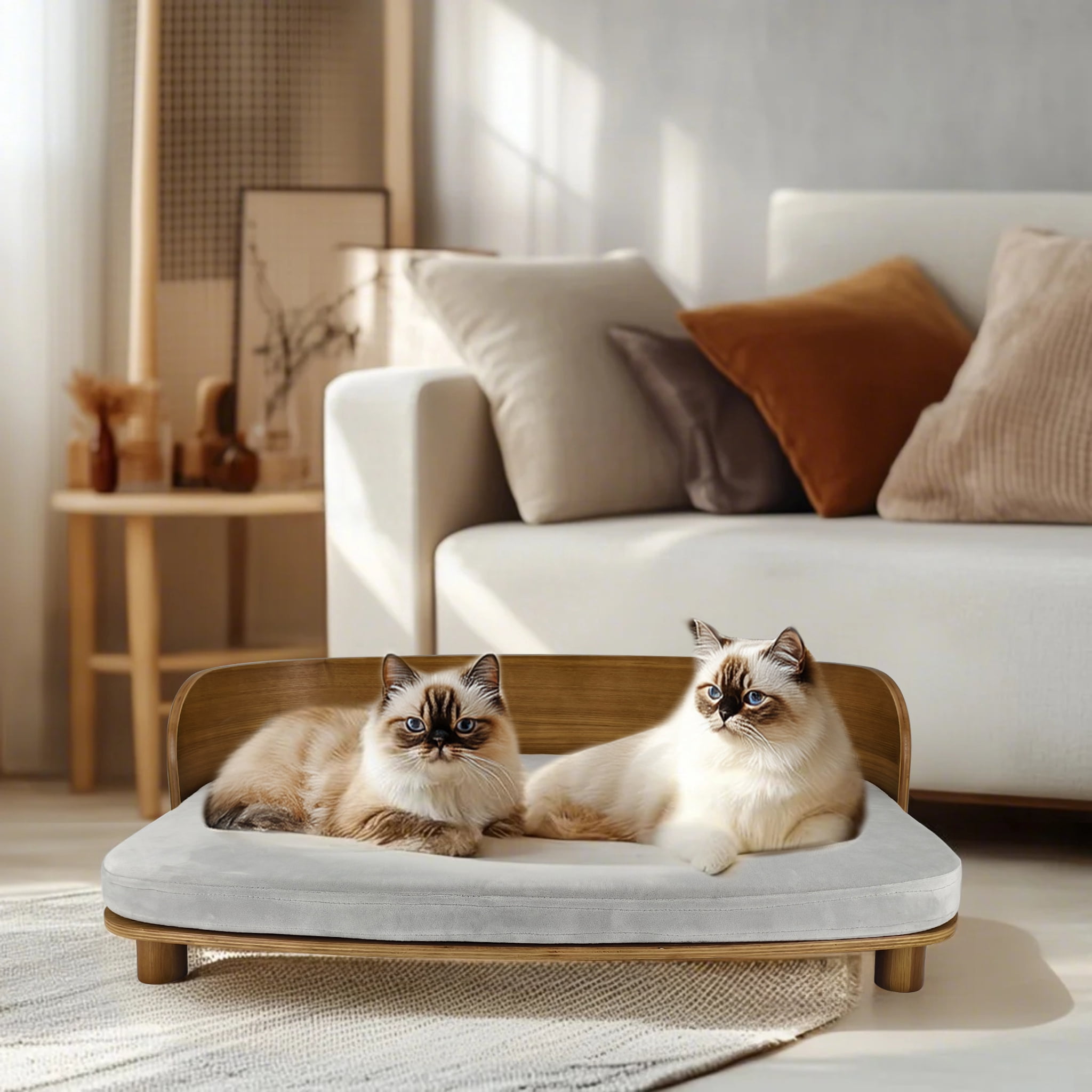 BingoPaw Elevated Pet Sofa Bed Wooden Cat Stool Bed for Small Dogs and Puppies, Waterproof, Removable Cozy Pad