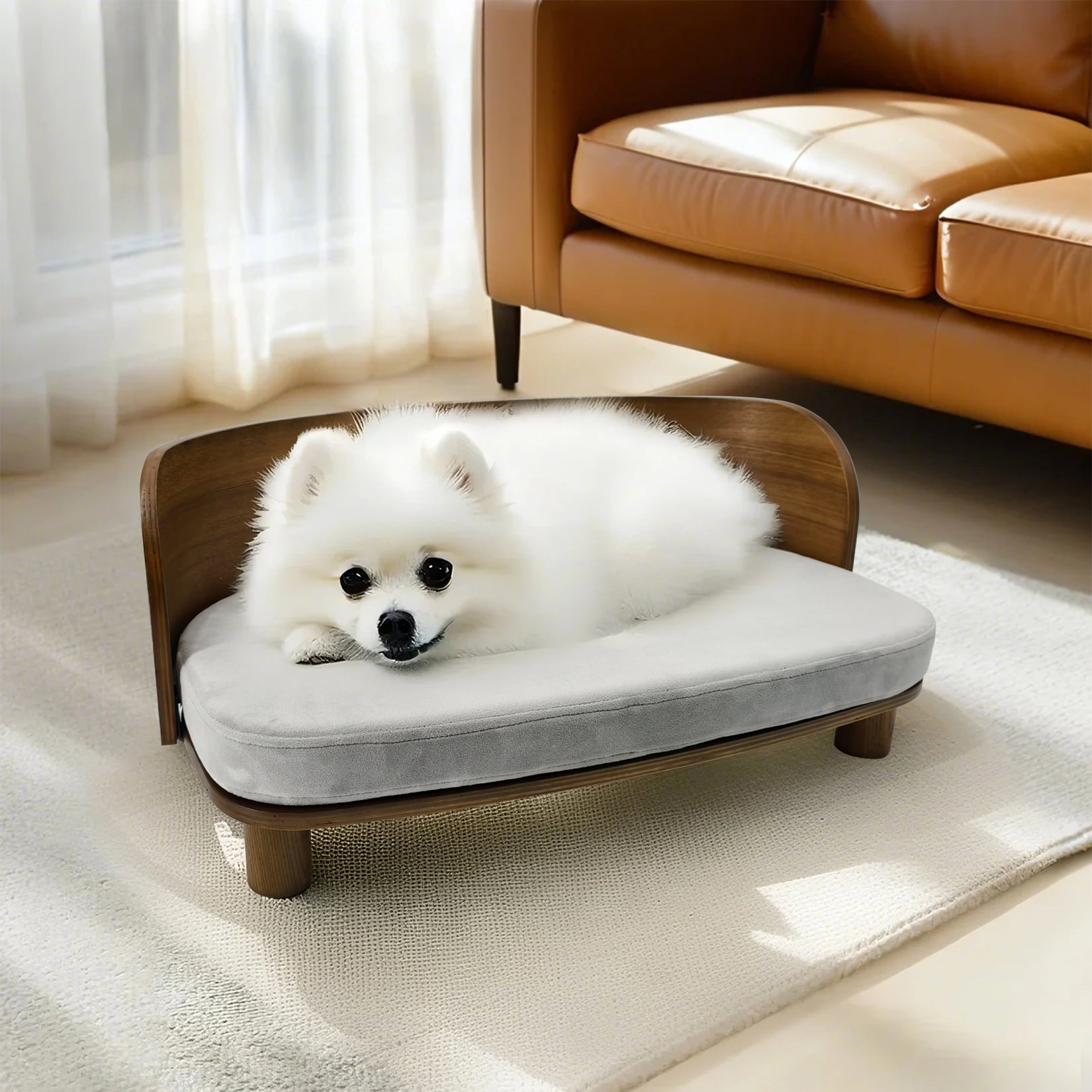 BingoPaw Elevated Pet Sofa Bed Wooden Cat Stool Bed for Small Dogs and Puppies, Waterproof, Removable Cozy Pad