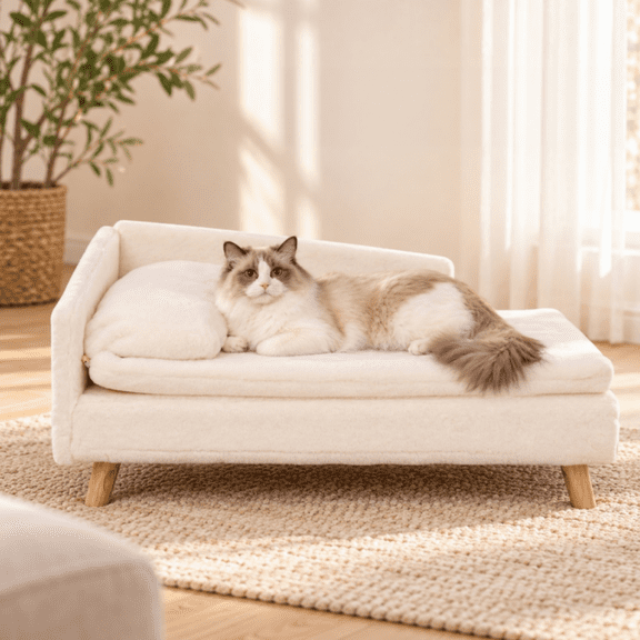 BingoPaw Elevated Sofa Couch Dog Bed Wood Legs for Dogs Cats, 27.56"L