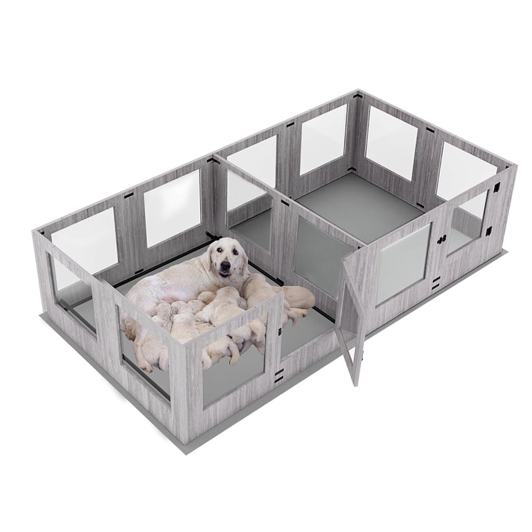 BingoPaw XL Dog Whelping Box Playpen with Waterproof Pad, Clear