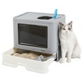 thumbnail image 1 of BingoPaw Foldable Cat Litter Tray Box Easy Cleaning with Scoop, Massager, Grey, 1 of 11