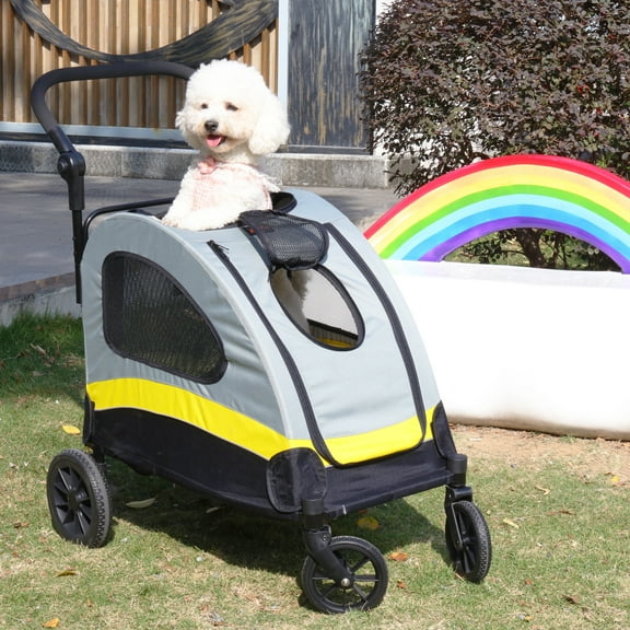 BingoPaw Heavy Duty Dog Travel Stroller Pet Foldable Jogger Wagon with Back Front Door for Small Medium Large Dog