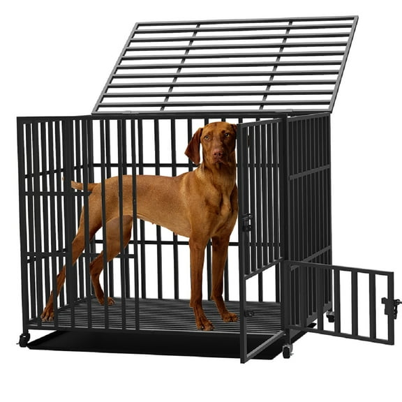 BingoPaw Jumbo Metal Dog Crate Kennel Cage Playpen with Wheels Removable Tray Tall