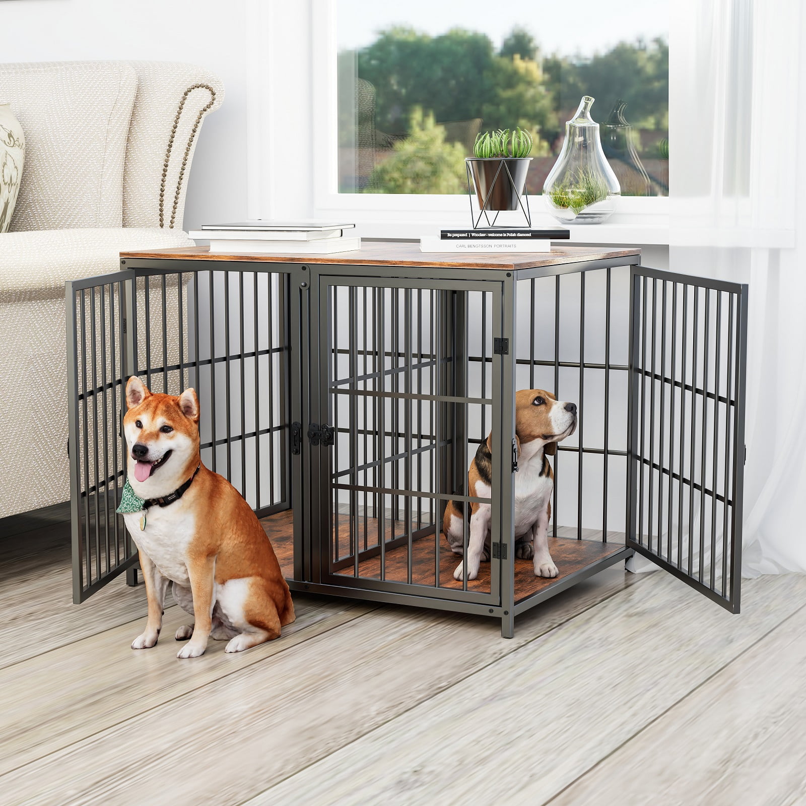 BingoPaw Large Metal Dog Crate Furniture with Divider, DIY