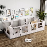 BingoPaw Large Wooden Dog Whelping Box Playpen with Waterproof Fertility Pad, Clear Acrylic Window for Small Medium Dogs