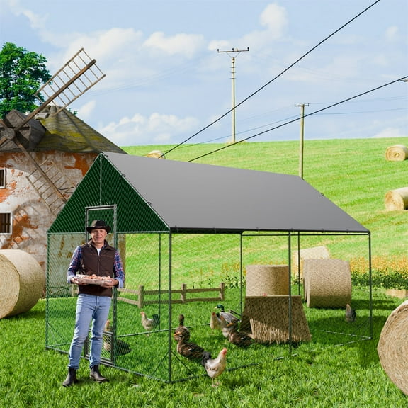 BingoPaw Outdoor Chicken Run Coop Large Walk-in Poultry Cage Duck Goose Pen Fence with Upgraded Metal and Waterproof UV Cover