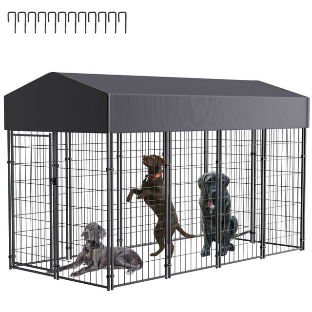 BingoPaw Playpen Welded Wire Dog Kennel W/ Cover, 8.2 ft. x 4 ft. x 5.4 ft