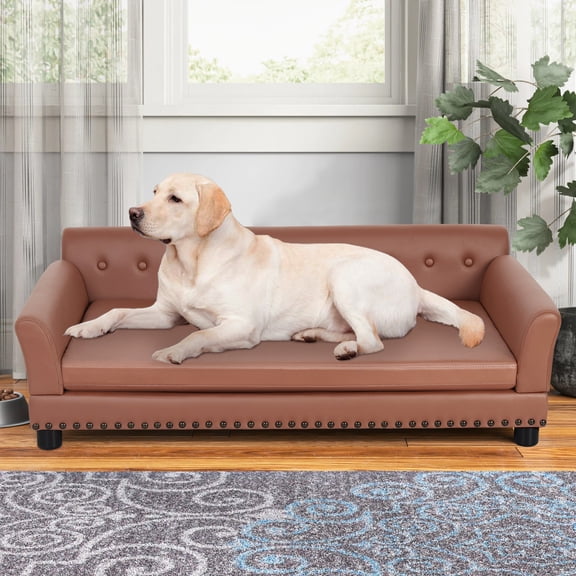 BingoPaw Rectangle Pet Couch Chair Sofa Dog Bed Scratch Resistant, Extra Large, Brown, 49-in.