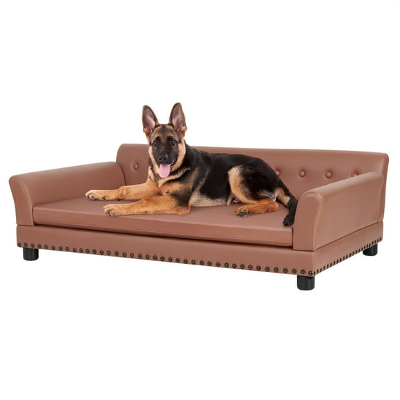 BingoPaw Rectangle Pet Couch Chair Sofa Dog Bed, Extra Large, Brown, 49-in.