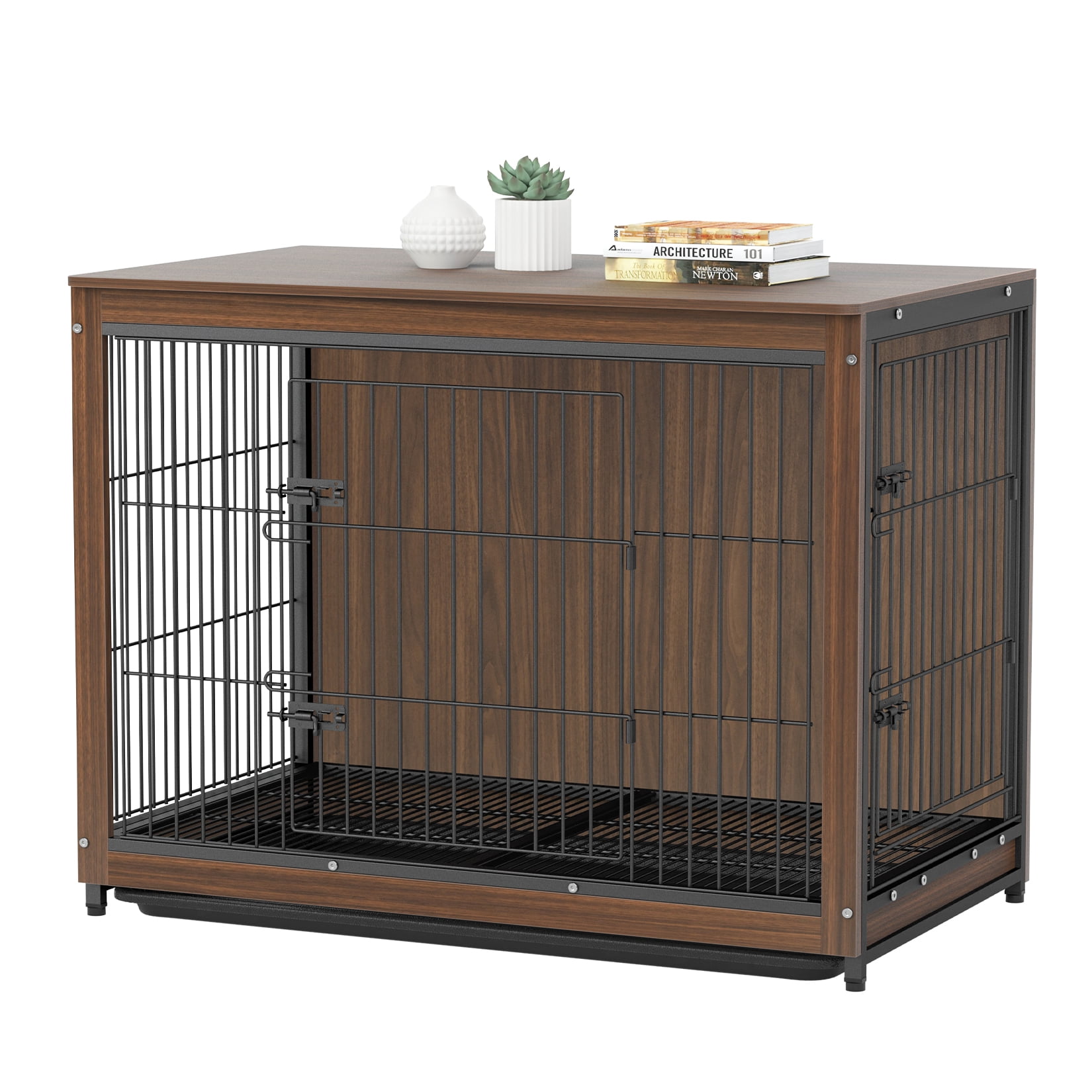 BingoPaw Modern Wooden Dog Kennel with Removable Tray, Double Doors
