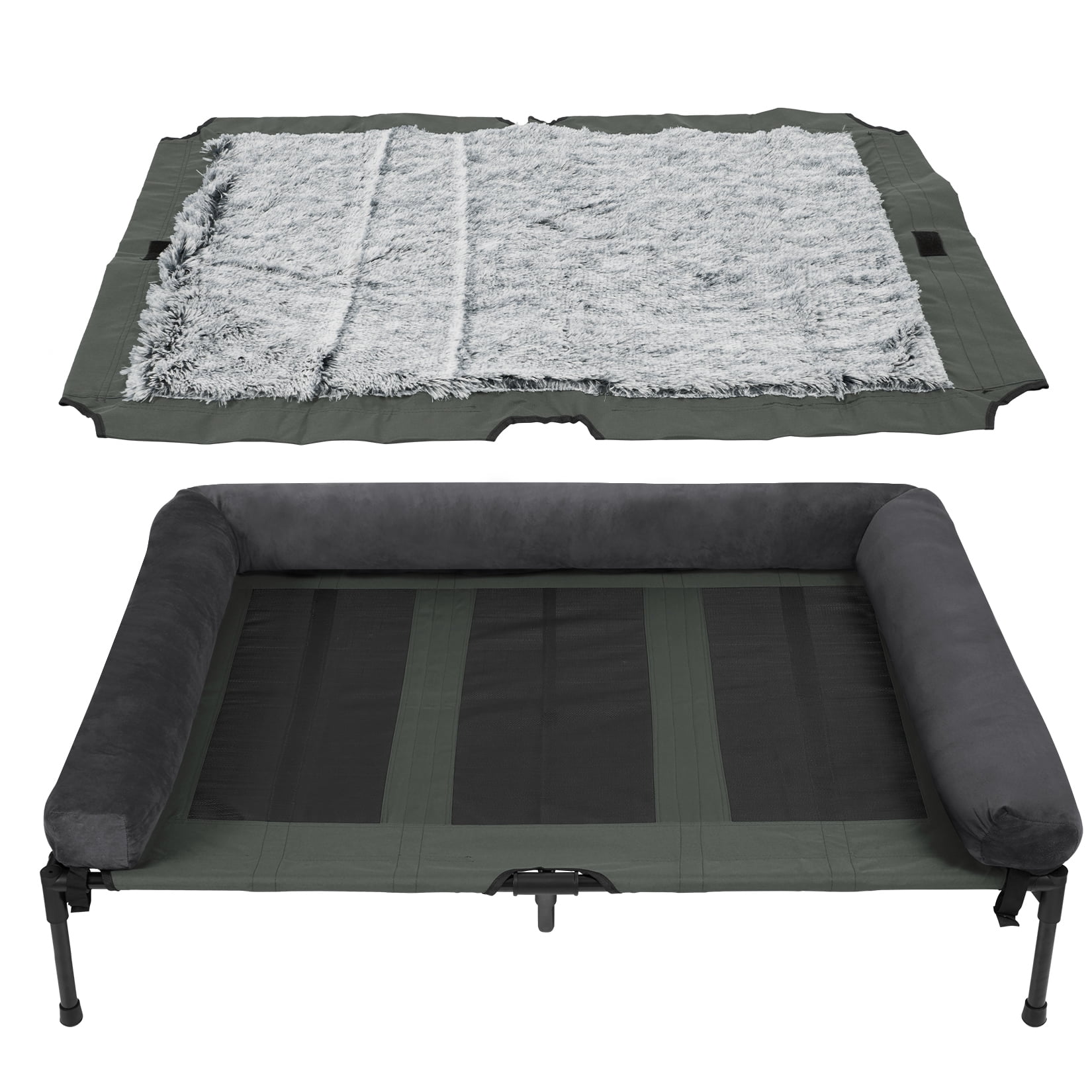 Bingopaw 4 in 1 Elevated Pet Dog Bed with Bolster, Gray, Jumbo, 51"L