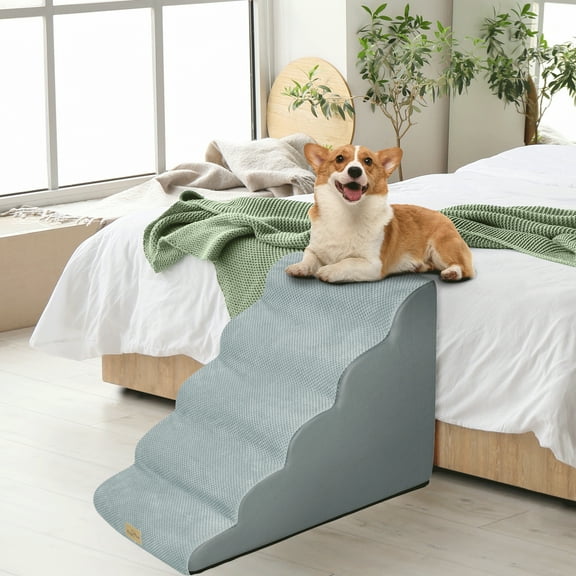 Bingopaw 5 Steps Non-Slip Foam Dog Stairs Puppy Ramp Ladder for High Beds and Sofa with Removable Cover