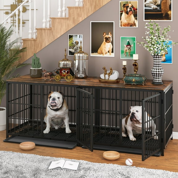 Bingopaw Triple Door Wooden Dog Crate Indoor, Black, Medium, Removable Tray, 30.91"L x 22.24"W x 25.59"H