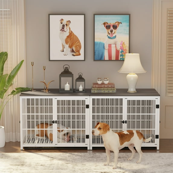 Bingopaw Triple Door Wooden Dog Crate Indoor, Medium, Removable Tray, 30.91"L x 22.24"W x 25.59"H