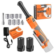 Bingoway 3/8" Extended Cordless Ratchet Wrench Set, 45 ft-Lbs61N.m 600 RPM,18V Long Neck Power Ratchet Kit w/2x2.0Ah Battery, 9 Sockets, LED Light, Variable Speed for Housework, Car Repair