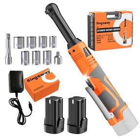 Bingoway 3/8" Extended Cordless Ratchet Wrench Set, 45 ft-Lbs(61N.m) 600 RPM,18V Long Neck Power Ratchet Kit w/2x2.0Ah Battery, 9 Sockets, LED Light, Variable Speed for Housework, Car Repair