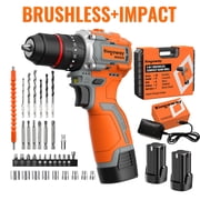 Brushless Cordless Drill Set, 16V 4-in-1 Electric Drill Driver with Impact Function, 50 N.m Drill Kit with 36 Accessories, 2 Batteries, Metal Chuck, 35 Torque Settings & Toolbox