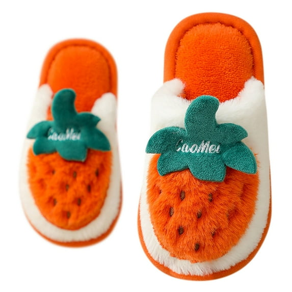 Binhe Cartoon Strawberry Pattern Bedroom Slippers for Kids Cotton Slippers Girls Boys House Slippers Winter Warm Indoor Shoes with Lined Indoor Shoes for toddler