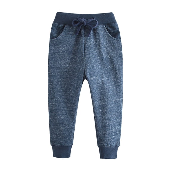 Binhe Full Length Bell Bottoms for Children toddler Boys' Elastic Waistband with Pockets Solid Blue Color Casual Pants Daily Wear Gentleman's Outfits