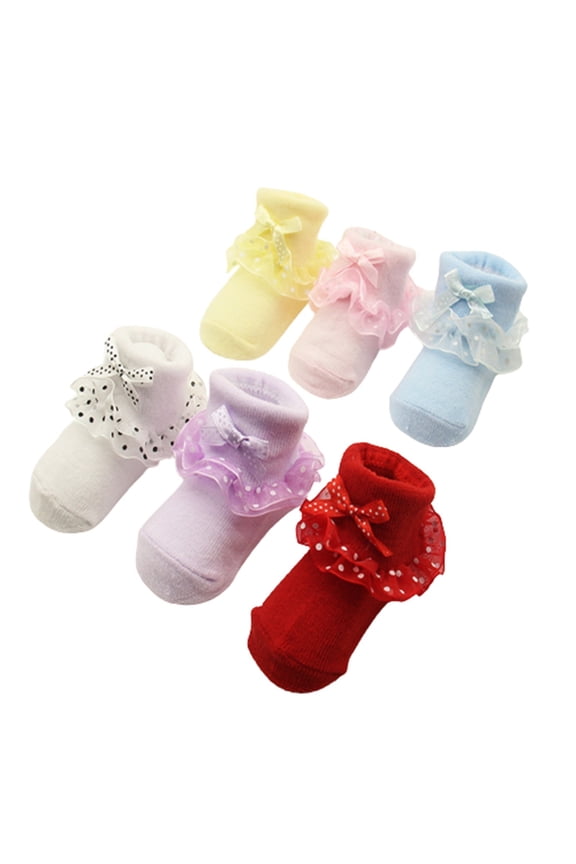 Girls Boys Cute Cotton Crew Socks Pack Of 6 Baby Girls Socks Lace Sock Socks Eyelet Ankle Dress Sock 0 to 6 Months for Fashion and Comfortable