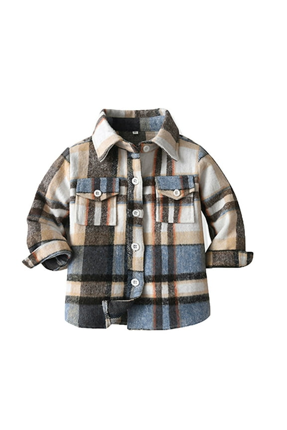 Girls Boys Middle Kids Autumn Plaid Brushed Single B-reasted Long Sleeve Cardigan Lapel Jacket Premium Cotton for Delicate Skin Classic Design with Loose C-uffs and Easy Button Snap