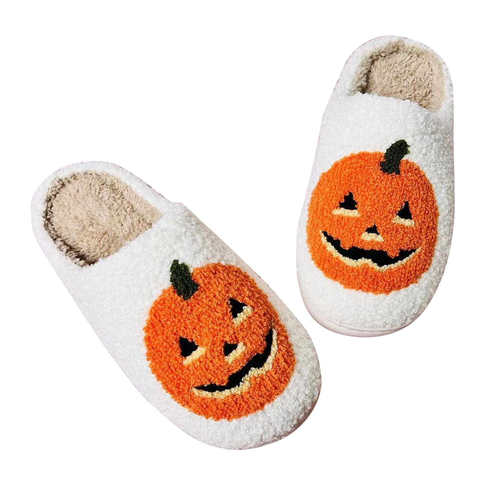Binhe Halloween Pumpkin Slippers for Womens Mens Plush Warm Pumpkin
