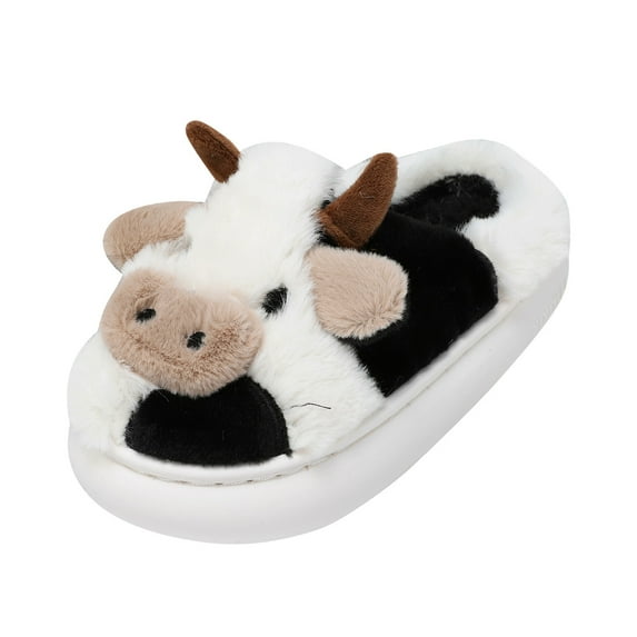 Binhe Kids Shoes Bedroom Home Cartoon Cow Cotton Shoes Winter Indoor Outdoor Slippers for Boys Girls with Comfortable and Soft for Heel Behind the Bag