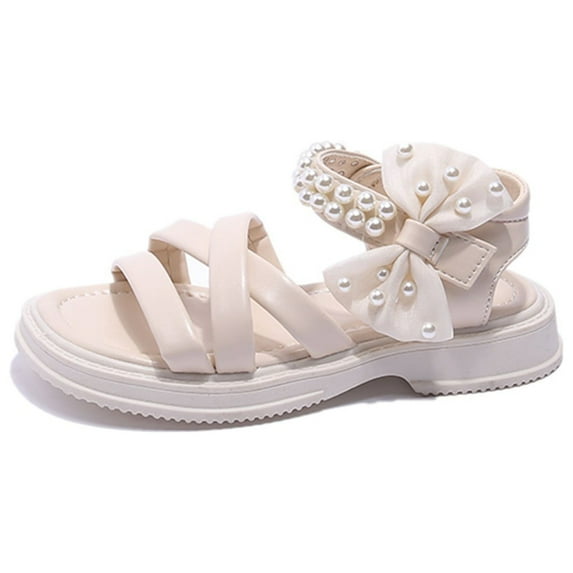 Binhe Kids Slip On Shoes Toddler Kids Girls Pearl Butterfly Knot Single Princess Shoes Sandals for Girls with Comfortable Sandals Soft Sole and Light for Toddler